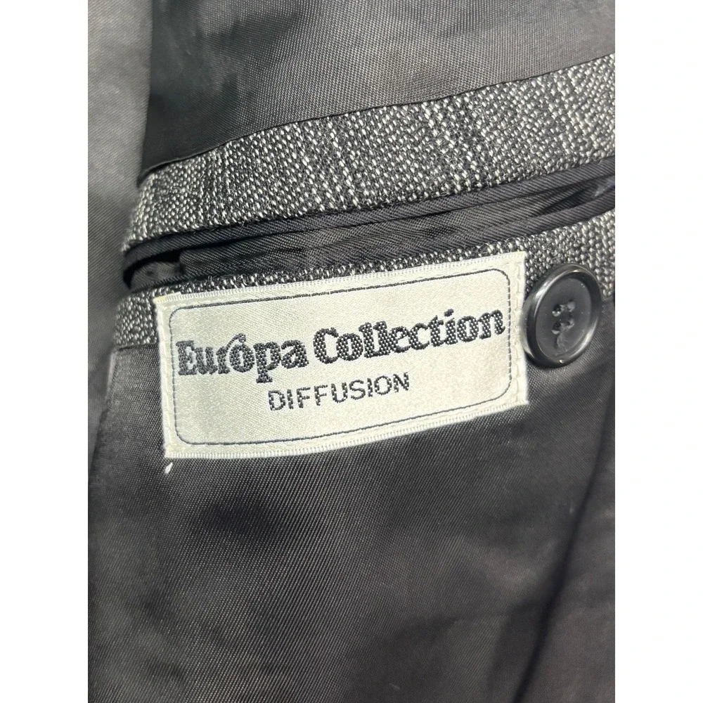 vtg 80s 90s Gray Black Stripe 40L 32x32 Double Breasted 2pc Pant Suit 100% Wool